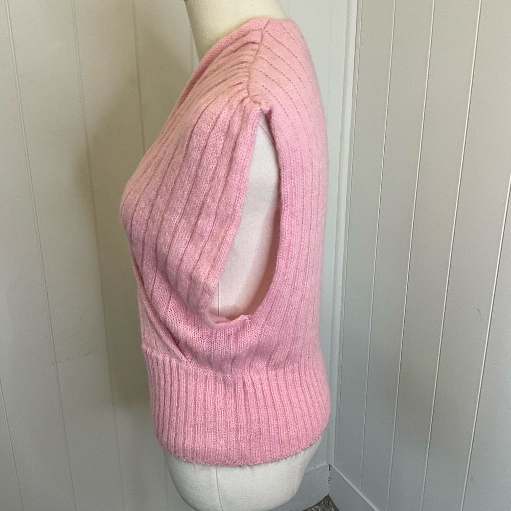 Pink Ribbed Wrap-Front Crew Sweater - Picture 7 of 9
